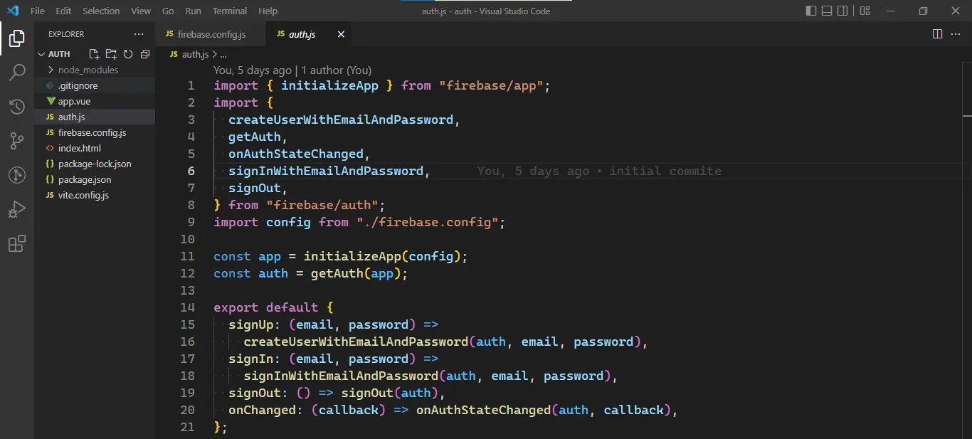 auth.js file content